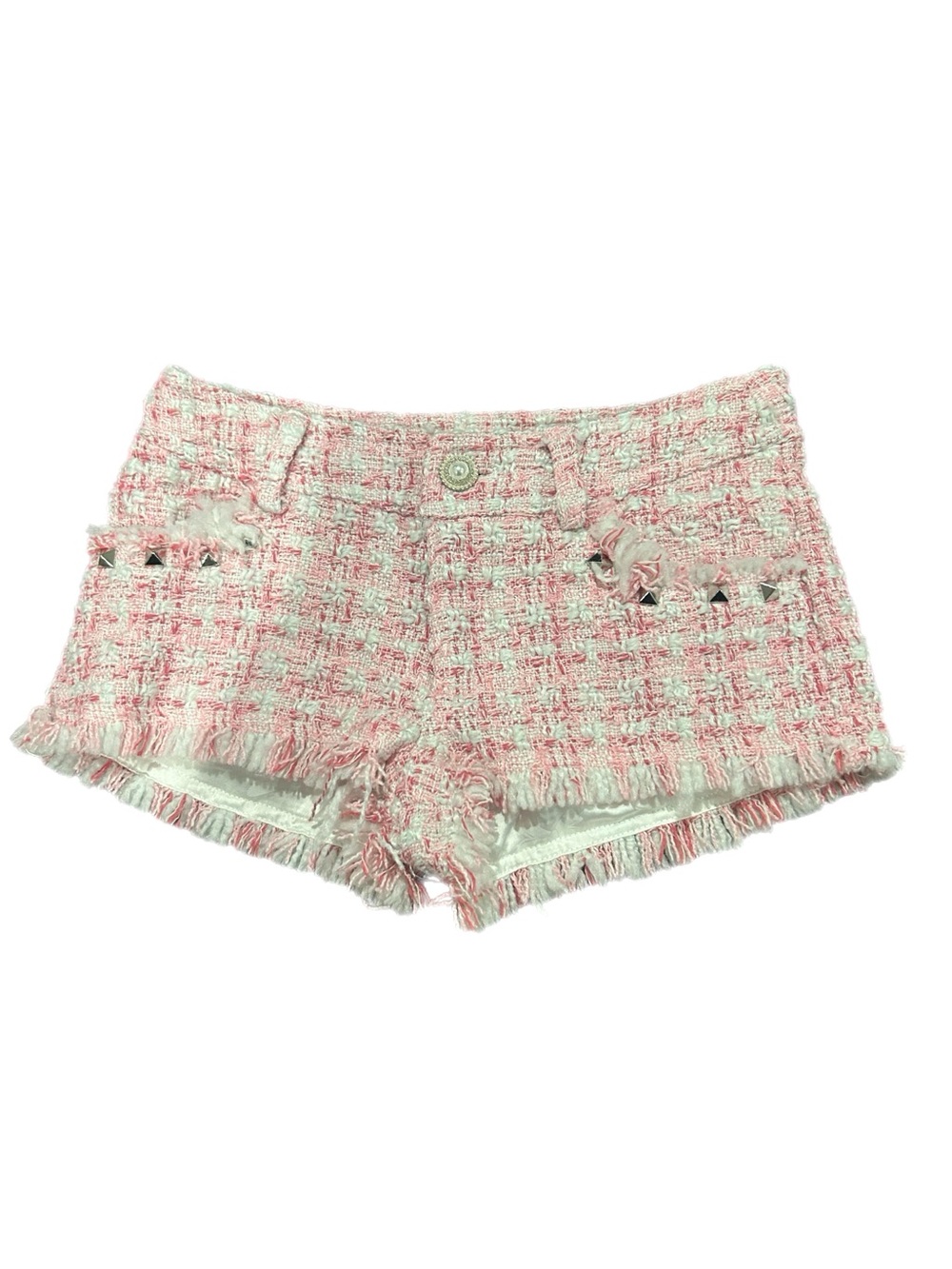 Katie J NYC Pink Tweed Fringed Pocket Shorts (tween M)
